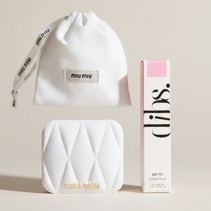 Miu Miu White Quilted Compact Skincare Tool with Pouch